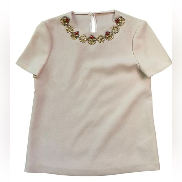 Kate Spade Pale Pink Embellished Neckline Alexandria Top - Picture 3 of 9